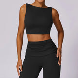 Backless Active Tank Top and Ruched Waist Flare Pants Set