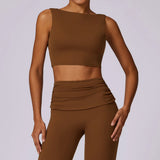 Backless Active Tank Top and Ruched Waist Flare Pants Set