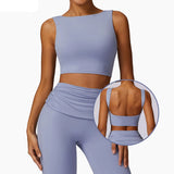 Backless Active Tank Top and Ruched Waist Flare Pants Set